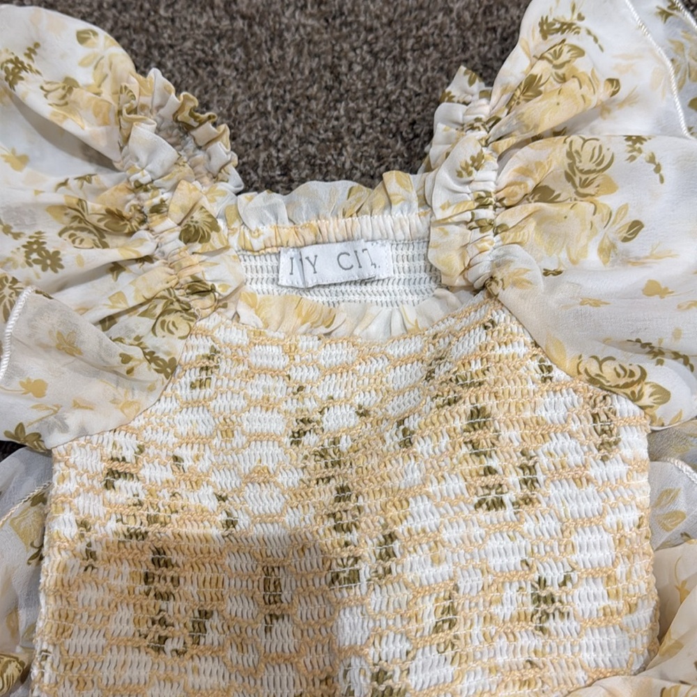 Ivy city 2t green and yellow flower dress - Picture 2 of 3